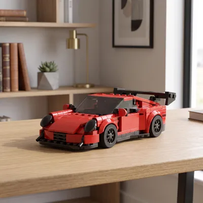 Produktbild von BlockBuddie™ MOC Klemmbaustein Roter Klassiker GT-RS Rennwagen Bausatz 370 Teile Sportwagen Modell Garage Spielzeug Jungen Geschenk, KI-generiertes Bild