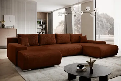 Produktbild von Moebelfest Credo Ecksofa U-Form, CORD-Stoff mit Schlaffunktion und Bettkasten, U-Form Couch Braun