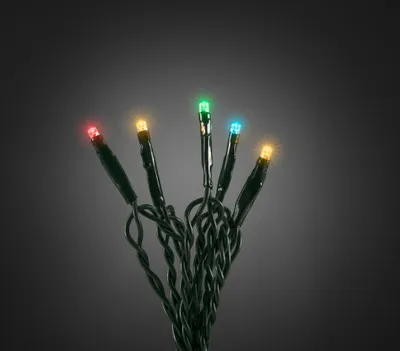 Produktbild von Konstsmide 6351-520 Micro LED Lichterkette, verschweißt, 20 bunte Dioden, 24V Innentrafo, dunkelgrünes Kabel