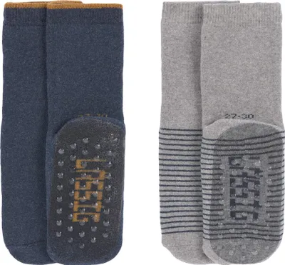 Productafbeelding van LÄSSIG Uni kindersokken met antislip, 2-delig set / Blauw-grijs, maat 23-26