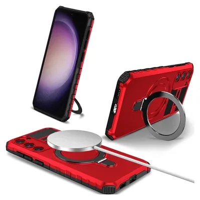 Immagine prodotto di Per Samsung Galaxy S23+ Custodia Magsafe Magnetic Ring Stand Custodia protettiva, Custodia per cellulare a doppio strato Rosso