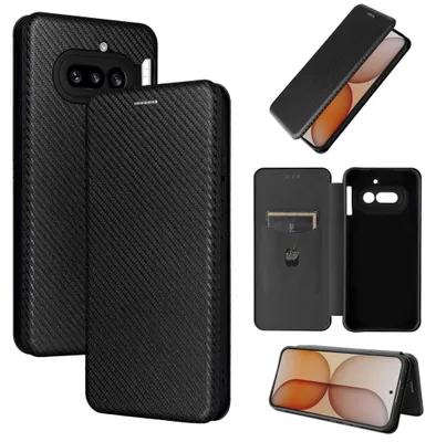 Produktbild von Handyhülle Kunstleder für Nothing Phone 4a Carbon Schutz Flip Cover Schwarz