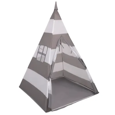 Produktbild von Selonis tipi spielzelt mit keine bälle 6 cm zelt für kinder, grau-weiße streifen