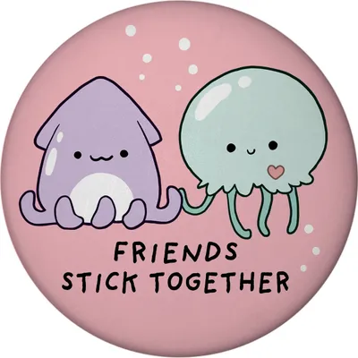 Produktbild von Jelly & Friends Qualle und Tintenfisch Magnet rund mit Spruch Friends stick