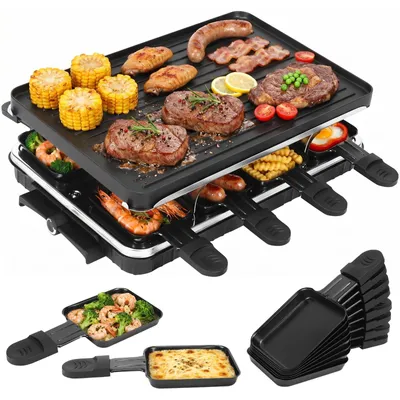 Raclette-Grill für 8 Personen, 1300 W, antihaftbeschichtet, 8 Pfännchen