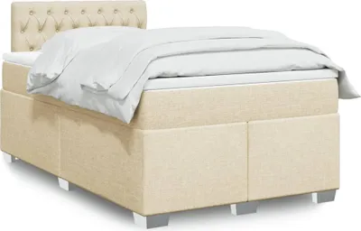 Produktbild von Langlebige Boxspringbett mit Matratze Creme 120x190 cm Stoff Gästebett mit Lattenrost Möbel8038049