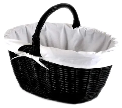 Produktbild von Weidenkorb mit Stoffeinlage für Picknick, Pilze und Ausflüge, BTH 43/33/25-35cm, stabiler Tragekorb, Einkaufskorb, geflochten in Schwarz