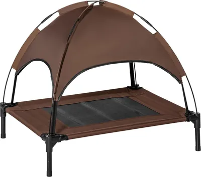 Produktbild von Haustierbett Outdoor Mit Baldachin Erhöhtes Hundebett, Atmungsaktiver Taftstoff, Kaffee, 76X61X73Cm
