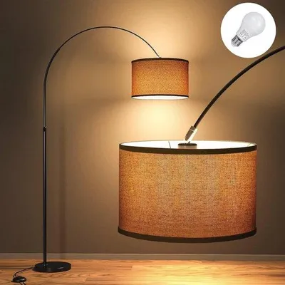 Productafbeelding van Booglamp Vloerlamp Vintage met LED E27 voor Woonkamer en Slaapkamer - Zwart en Beige