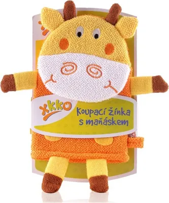 Produktbild von Badehandschuh für Babys, Serie 2, aus 100% Baumwolle mit Giraffenmotiv