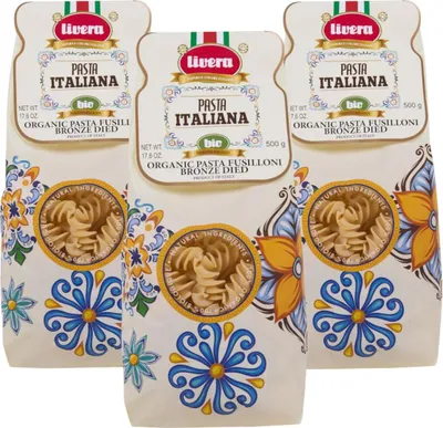 Produktbild von LIVERA - Fusilloni Pasta aus biologischem Hartweizengrieß, bronzegezogen, langsam getrocknet, italienische Handwerkskunst, 3 x 500g Packung