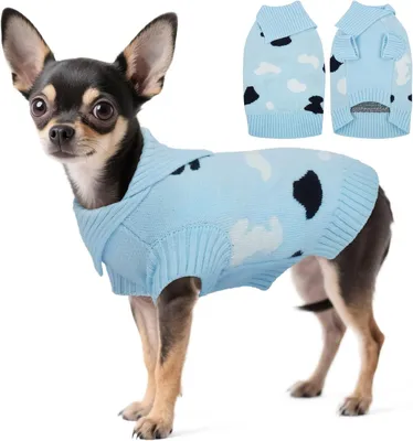 Image de Pull pour chien vêtement en tricot chaud extensible hiver bleu XS