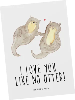Produktbild von Mr. & Mrs. Panda Postkarte Otter Hände halten - Weiß - Geschenk, Paar, Verliebt, Ansichtskarte, Grußkarte, Postkarten, Liebe, Seeotter, Romantisch, Ansichtskarten