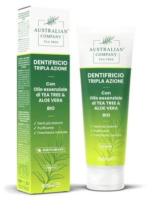 Zdjęcie produktu dla Pasta do zębów Tea Tree firmy Australian Company, o potrójnym działaniu