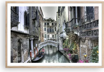 Produktbild von Gerahmtes Poster - Rahmen in heller Eiche - Venedig Brücke Wasser - 91,5x61 cm - Wand Bild - Wanddeko - Wandbilder - Wandposter - Bilderrahmen - Bilder - Kunstdruck - Wandbild - P2NAA91x61-3522
