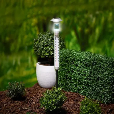 Produktbild von Grundig Außentemperatur Solar Thermometer - Solarthermometer für außen mit Licht - Gartenthermometer Mit Erdspieß - Kaltweißes Licht