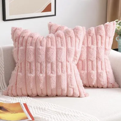 Zdjęcie produktu dla ZWJD Zestaw 2 różowych poszewek na poduszki 45 x 45 cm, imitacja futra, pluszowe poszewki, miękka poszewka, puszysta poduszka dekoracyjna, nowoczesna dekoracja poduszkowa do salonu, kanapy, sypialni, dekoracja samochodowa, poduszka na kanapę 45 x 45 cm