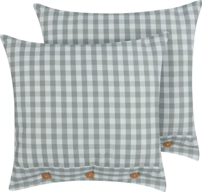 Produktbild von BELIANI Dekokissen 2er Set Mintgrün / Weiß Karomuster 45 x 45 cm Quadratisch mit Knöpfen für Wohnzimmer Schlafzimmer Sofa Sessel Bett