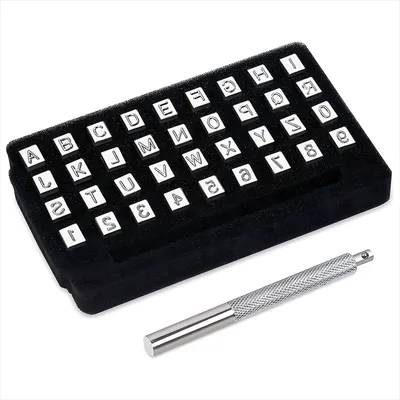 Lederstempel-Set, 37-teilig, Zahlen & Buchstaben, 6,5 mm