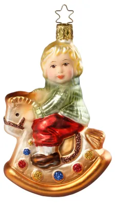 Produktbild von Christbaumschmuck Kind auf Schaukelpferd Glas 12.5cm bunt, 1 Stück