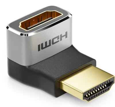 Produktbild von deleyCON HDMI Adapter Kupplung Verbinder 270° Winkel 8K@60Hz / 4K@120Hz UHD Aluminium HDMI 2.1 ARC HDR10+ Dolby Vision VRR ALLM 48Gbps 270° Gewinkelt Grau Schwarz