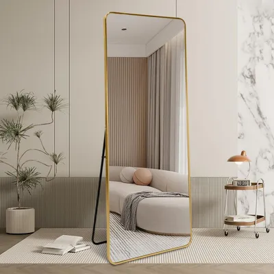 Image de Miroir sur pied doré 180 cm à haut bord design Arsen-G