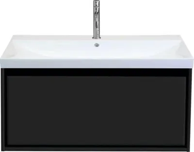 Produktbild von Sanox Badmöbel-Set Loft BxHxT 101 x 52,5 x 46 cm Frontfarbe schwarz mit Waschtisch Keramik weiß Griff chrom 84747332