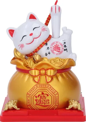 Image de Statue de chat chanceux avec lumière solaire, bras ondulant automatique, sac de fortune, ornement de chat pour la maison, la voiture, cadeau d'ouverture, or