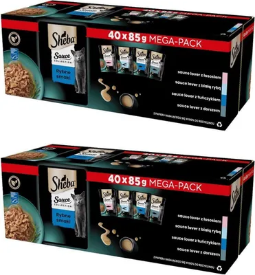 Produktbild von Sheba Sauce Collection Fish Flavours - Katzennassfutter in Sauce mit Lachs, Weißfisch, Kabeljau und Thunfisch, 80 Beutel à 85g (2er Pack)