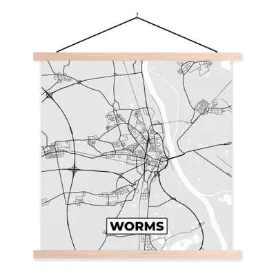 Produktbild von MuchoWow® Textilposter Karte - Worms - Karte - Deutschland 60x60 cm mit holzfarbenen Rahmen - Wanddekoration