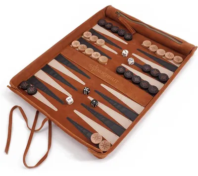Zdjęcie produktu dla Sondergut Backgammon Deluxe – opatentowana konstrukcja składana i prawdziwa skóra – elegancki wygląd – pionki z drewna bukowego najwyższej jakości, 30 x 40 cm