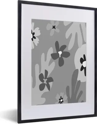 Produktbild von MuchoWow® Gerahmtes Poster Hintergrund - Blumen - Schwarz - Weiß 30x40 cm - Poster mit Schwarzem Bilderrahmen Wandposter Rahmen Foto Bilder - Wandposter Schlafzimmer