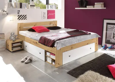 Produktbild von Bett Bettgestell Ehebett Bettanlage Kojenbett "Robina I" Artisan Eiche / Weiß
