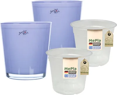 Produktbild von MePla - 2 Stück - Sandra Rich Glas-Orchideenkübel ø 12,5 Lavendel + Pflanztopf Orchidee ø 12