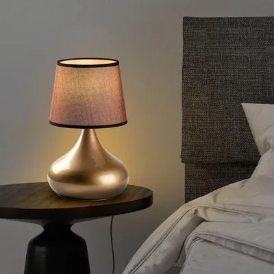 Produktbild von Opviq, Hochwertige Tischlampe, Metallkörper, Gold und Braun, 30 x 30 x 53 cm | Stoffschirm Ø22-28 h:22 cm | 200 cm Kabel mit Schalter | E27 Fassung, max. 40 W, IP20.