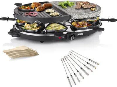 Produktbild von Raclette Gerät heißer Stein Natursteingrill Grillplatte für 8 Personen & Gabeln