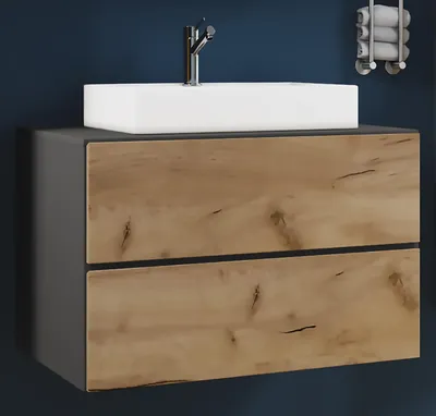 Produktbild von VCM 2-tlg. Waschplatz Waschtisch | Waschbecken Unterschrank Breite 80 cm | Badmöbel Set mit Schubladen | Lendas