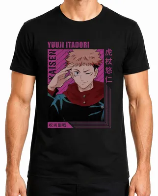 Imagen del producto de Camiseta retro para hombre, estilo anime/manga Jujutsu Kaisen, con el personaje Yuji Itadori, color negro, talla S