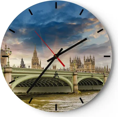 Produktbild von Wanduhr - Rund - Glasuhr - London büro parlament gebäude - 40x40cm - Schleichendes Uhrwerk - Lautlos - zum Aufhängen bereit - Dekoration Modern - Wanddekoration aus Glas - C3AR40x40-2455