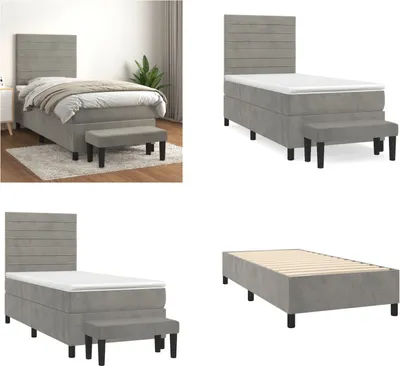 Imagen del producto de vidaXL Base de cama con somier y colchón, gris claro, 90x200 cm, terciopelo - Base de cama con somier - Bases de cama con somier - Cama - Muebles de dormitorio