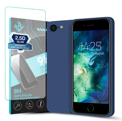 Produktbild von Hülle für Apple iPhone 7 / 8 / SE 2020 mit 9H Displayglas Displayschutz Case Cover Bumper Smartphone Softgrip Schutzhülle Farbe: Blau