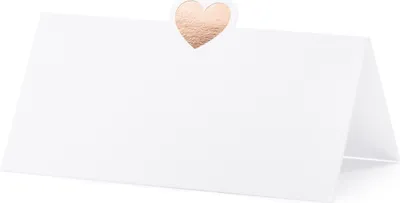 Produktbild von Tischkarten mit Herz 10x5cm blanko 10 Stück weiß / rosegold