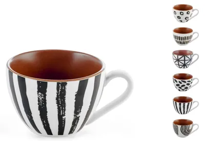 12 Kaffeetassen aus Porzellan, 150 ml, Weiß/Schwarz/Orange