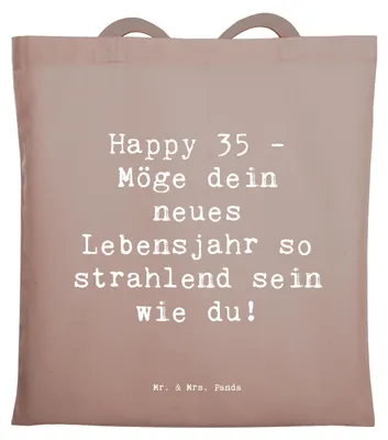 Produktbild von Mr. & Mrs. Panda Tote Bag Spruch 35. Geburtstag Glückwünsche - Braun Pastell - Geschenk, Laptoptasche, Glückwunsch, Einkaufstasche, canvas tasche, herzliche Botschaft