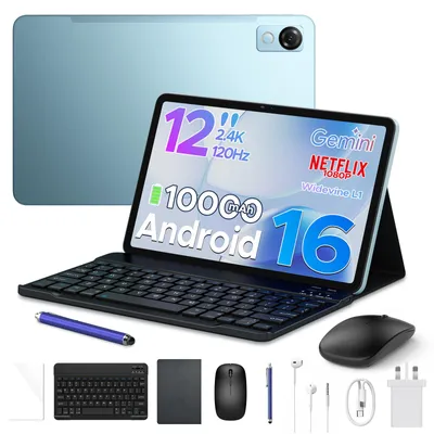 Produktbild von POCKAM P12 Tablet Android 16, 48GB(8+40) RAM + 128GB ROM(2TB TF) Tablet 12 Zoll mit Stift, Tastatur, Maus, 90Hz/8800mAh/Gemini AI/Widevine L1