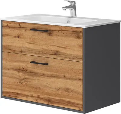 Produktbild von Waschbeckenunterschrank Vicco Lanco Anthrazit/Goldkraft Eiche 80 x 60 cm 2-teilig, Model 54274