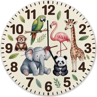 Produktbild von Safari Tiere Wanduhr aus MDF für Kinderzimmer Dekoration