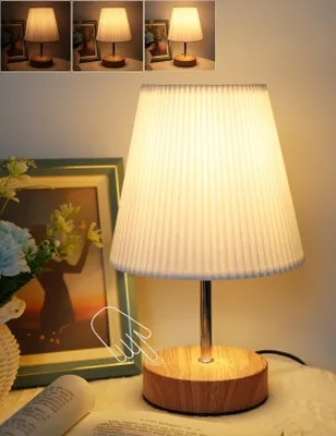 Tischlampe mit Touch-Dimmer, 3 Helligkeitsstufen, E14 LED, Holzoptik