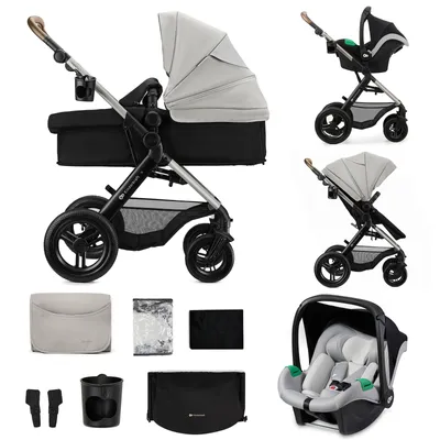 Produktbild von Kinderkraft MOOV 2 XL 3in1 Kombikinderwagen – Buggy, Babywanne & MINK PRO i-Size Autositz, Luftreifen, Zubehör, Grau
