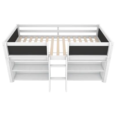 Produktbild von Flieks Kinderbett Hochbett 90x200cm mit Tafel, Etagenbett Einzelbett mit Regal, Stockbett Holzbett Stockbett mit Leiter, Weiß